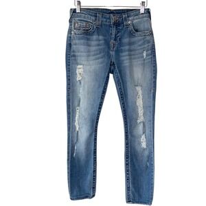 True Religion Curvy Skinny Distressed Light Wash Jeans Womens Size 26 Denim